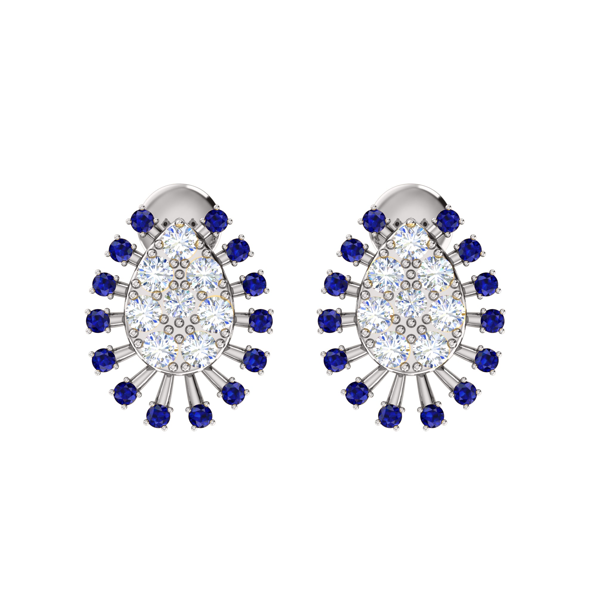 Orecchino da donna a grappolo in argento sterling 925 RKC 14k bianco su peso 3,00 g, altezza 14,00 mm