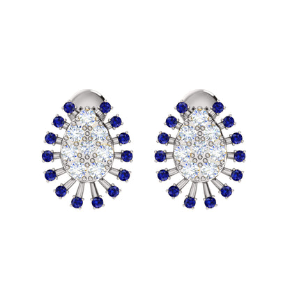 Orecchino da donna a grappolo in argento sterling 925 RKC 14k bianco su peso 3,00 g, altezza 14,00 mm