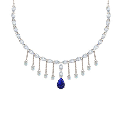 RKC Silver Statement Necklace 24 Carat Cubic Zirconia Necklace For Our Better Half Person Weight- 15gm