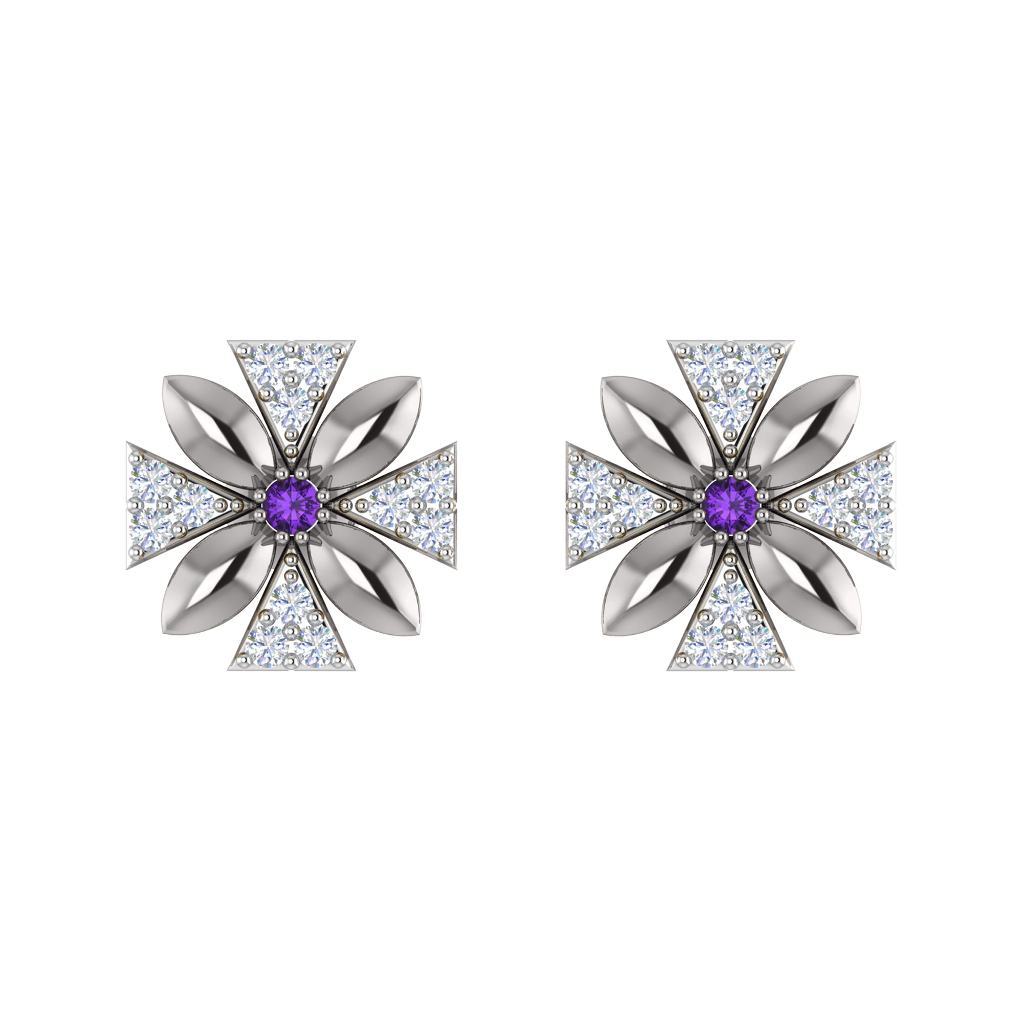 Orecchino da donna con motivo floreale push-back in argento sterling RKC 925, oro rosa 14 carati, peso 3,00 g, altezza 11,50 mm