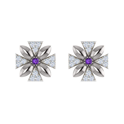 Orecchino da donna con motivo floreale push-back in argento sterling RKC 925, oro rosa 14 carati, peso 3,00 g, altezza 11,50 mm
