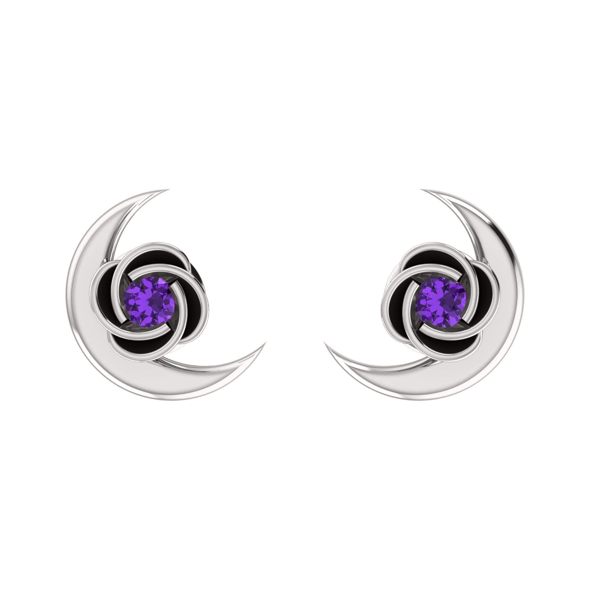 Orecchino da donna RKC in argento sterling 925 con mezza luna respinta in oro bianco 14k oltre 1,60 peso, altezza 9,30 mm