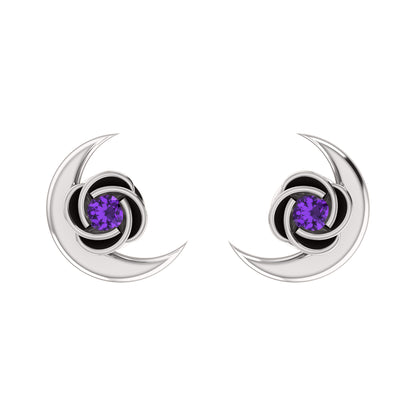 Orecchino da donna RKC in argento sterling 925 con mezza luna respinta in oro bianco 14k oltre 1,60 peso, altezza 9,30 mm