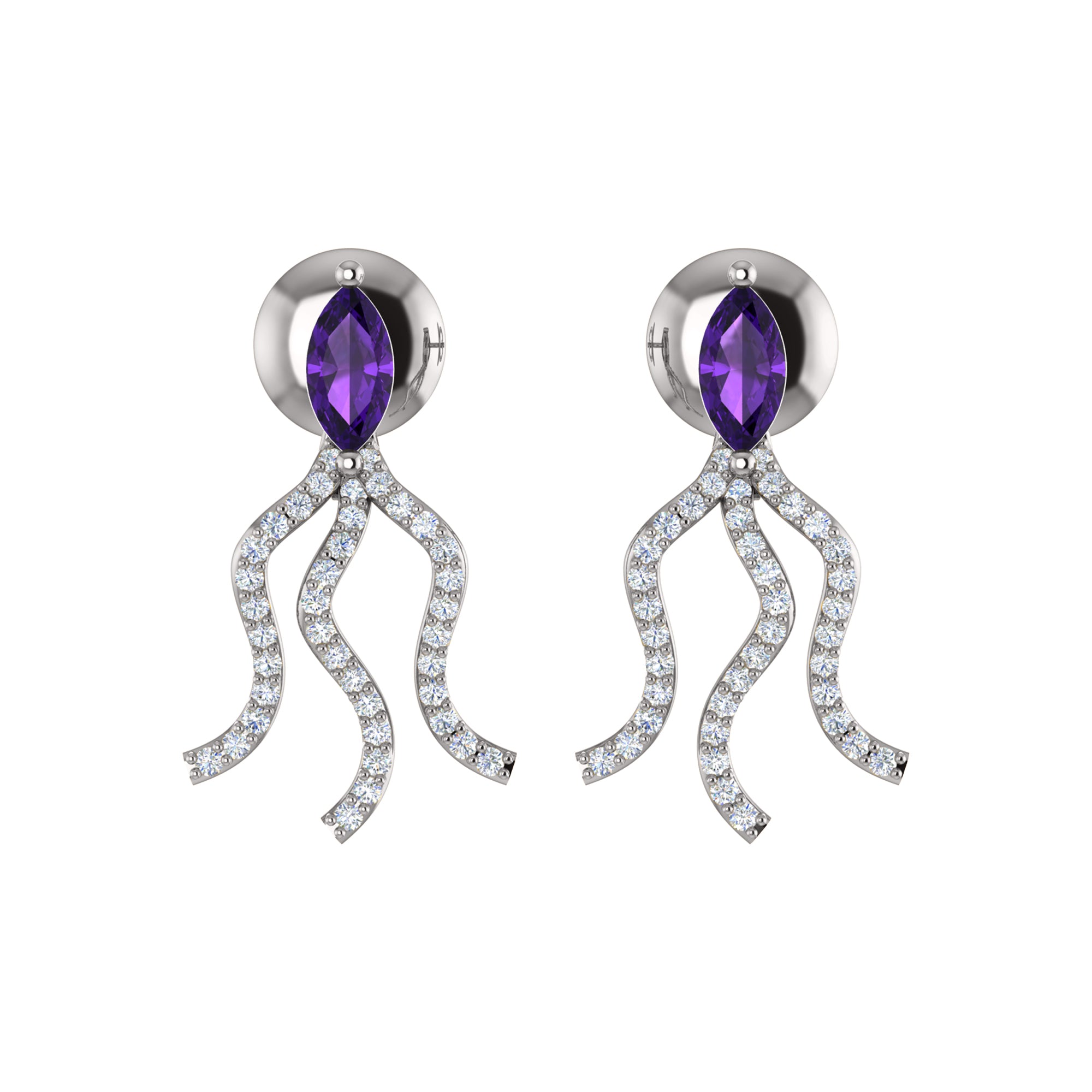 RKC Tropfen-Amethyst-Damenohrring aus 925er-Sterlingsilber, 14 Karat Gelb, Gesamtgewicht 2,80 ct, Höhe 19,50 mm