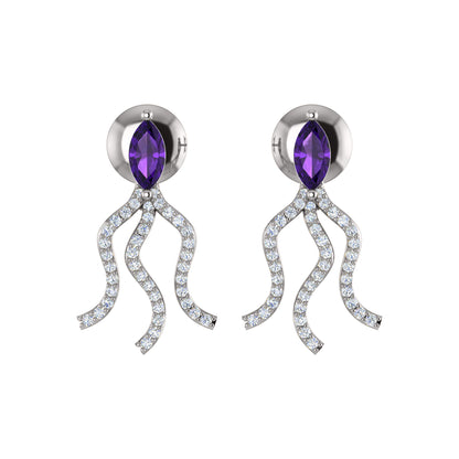 RKC Tropfen-Amethyst-Damenohrring aus 925er-Sterlingsilber, 14 Karat Gelb, Gesamtgewicht 2,80 ct, Höhe 19,50 mm