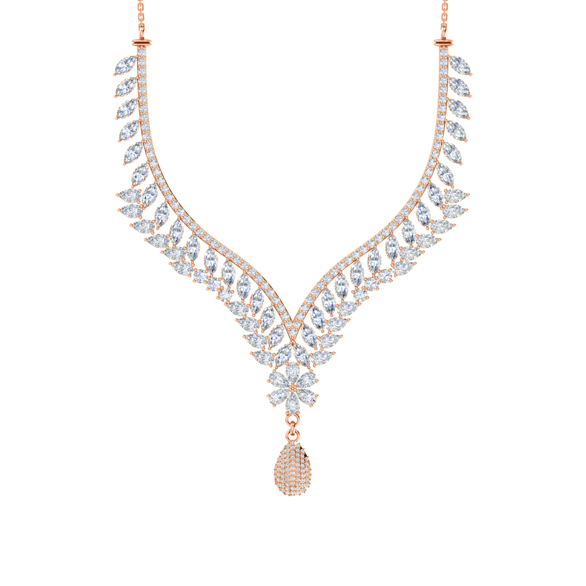 Charmante RKC 18 CT Moissanit-Halskette, 925er Silber, 14 Karat Roségold plattiert, Produktgewicht: 17,00 GM, Höhe: 100,00 mm