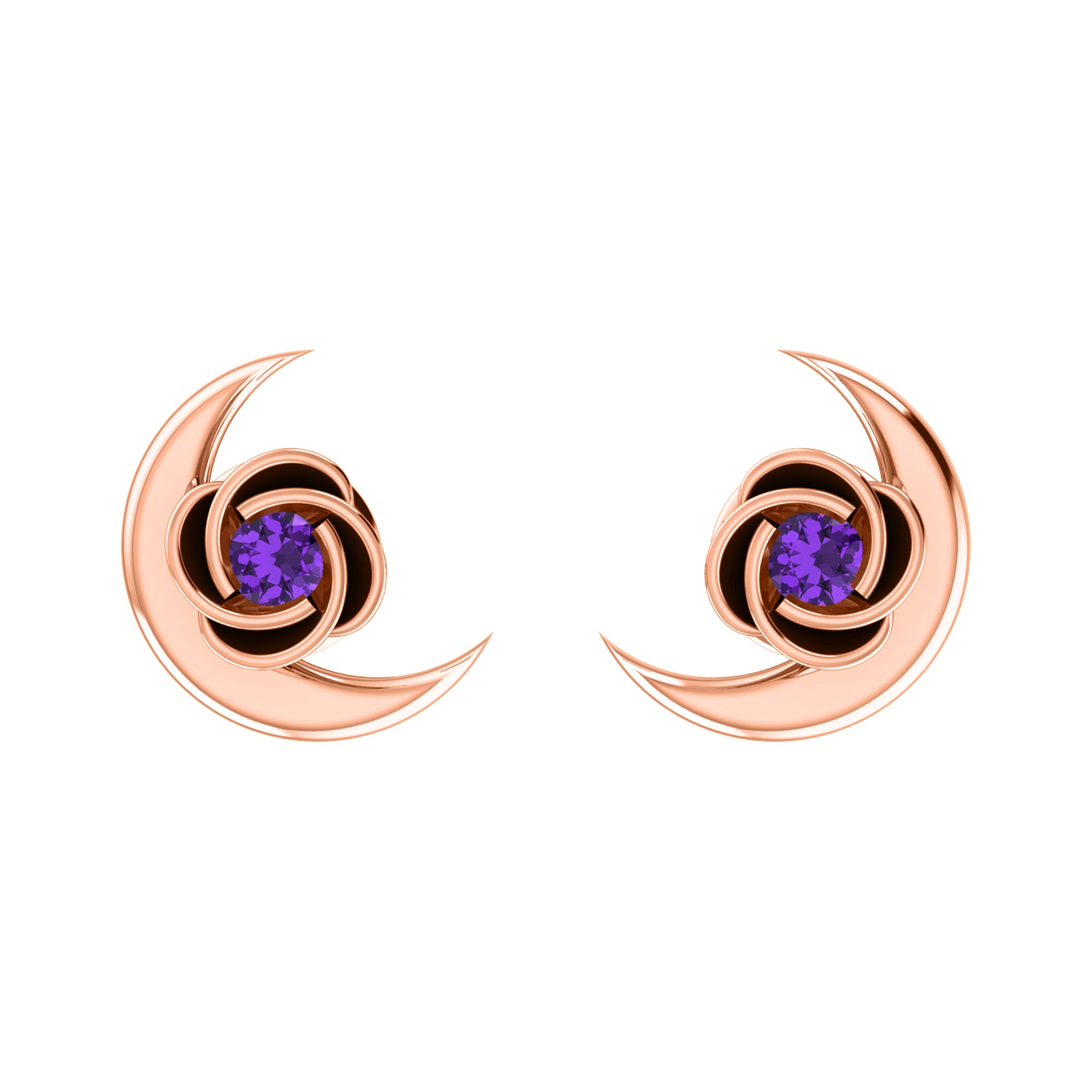 Orecchino da donna RKC in argento sterling 925 con mezza luna respinta in oro bianco 14k oltre 1,60 peso, altezza 9,30 mm