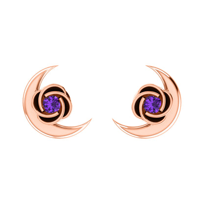 Orecchino da donna RKC in argento sterling 925 con mezza luna respinta in oro bianco 14k oltre 1,60 peso, altezza 9,30 mm