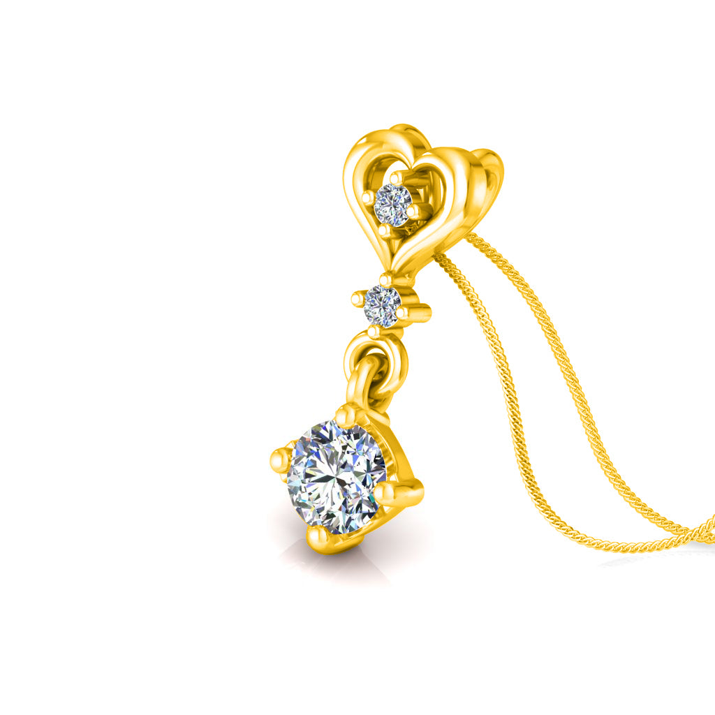 RKC Anello a cuore con pendente in argento con moissanite da 0,40 ct, finitura in oro giallo 14 carati, peso 2,8 g, altezza 15 mm