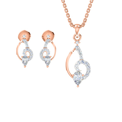 RKC 925 Silber Golden Gesamtgewicht 0,42 ct Moissanit Anhänger Gewicht 3,20 gm und Gewicht Ohrring 2,10 gm Set mit 14K Roségold plattiert