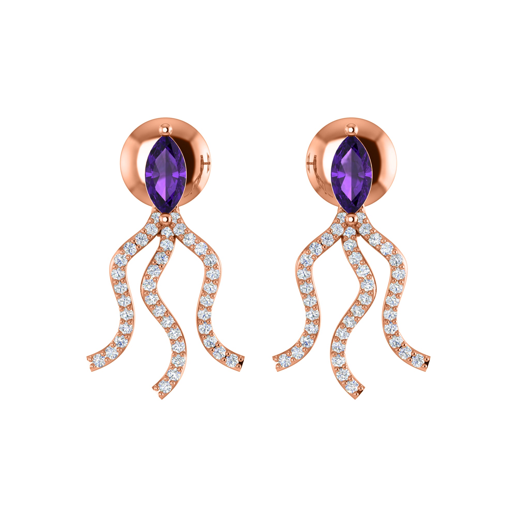 RKC Tropfen-Amethyst-Damenohrring aus 925er-Sterlingsilber, 14 Karat Gelb, Gesamtgewicht 2,80 ct, Höhe 19,50 mm