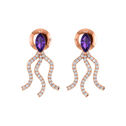 RKC Tropfen-Amethyst-Damenohrring aus 925er-Sterlingsilber, 14 Karat Gelb, Gesamtgewicht 2,80 ct, Höhe 19,50 mm