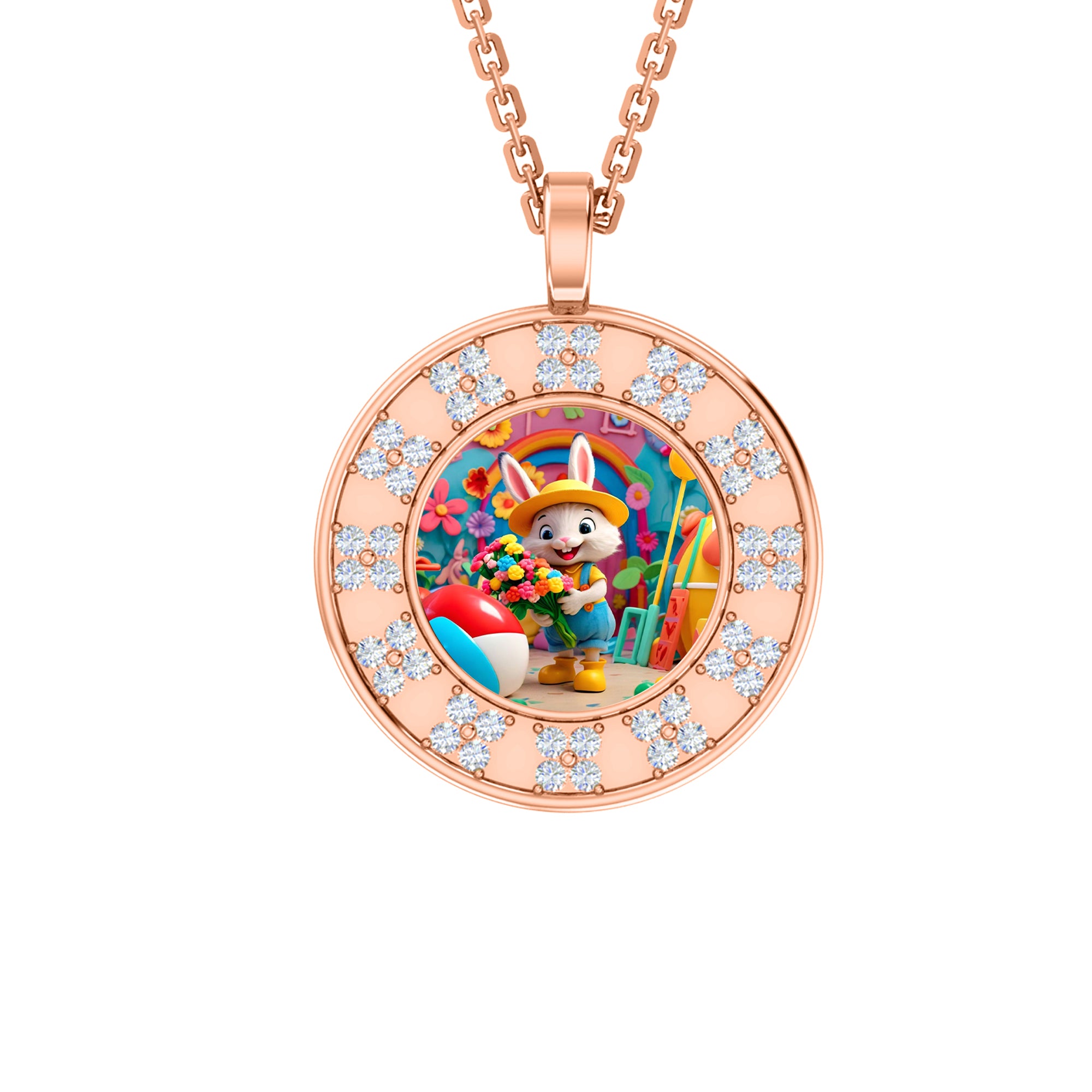 Ciondolo con foto Halo in Moissanite da 0,48 ct, gioielli in argento 925, placcato in oro giallo 14 carati, peso 5 g, altezza 20 mm