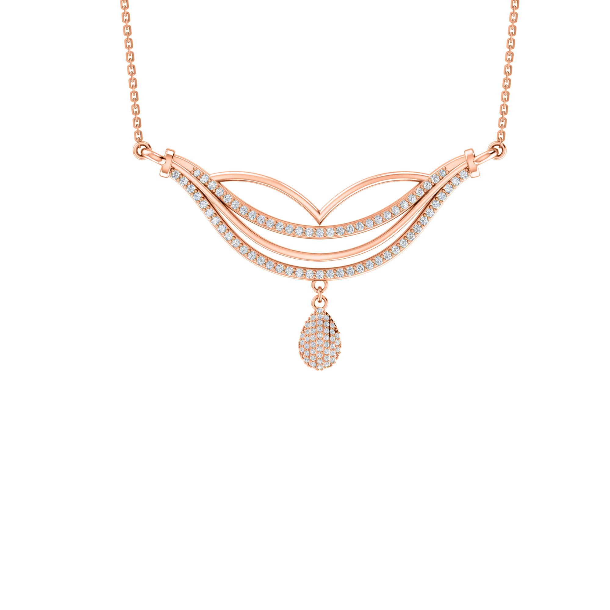 RKC 1,198 Karat Moissanit-Tropfen-Halsketten-Set, 925er Silber, 14 Karat Rosévergoldung, Produktgewicht: 8,50 g, Höhe: 35,00 mm