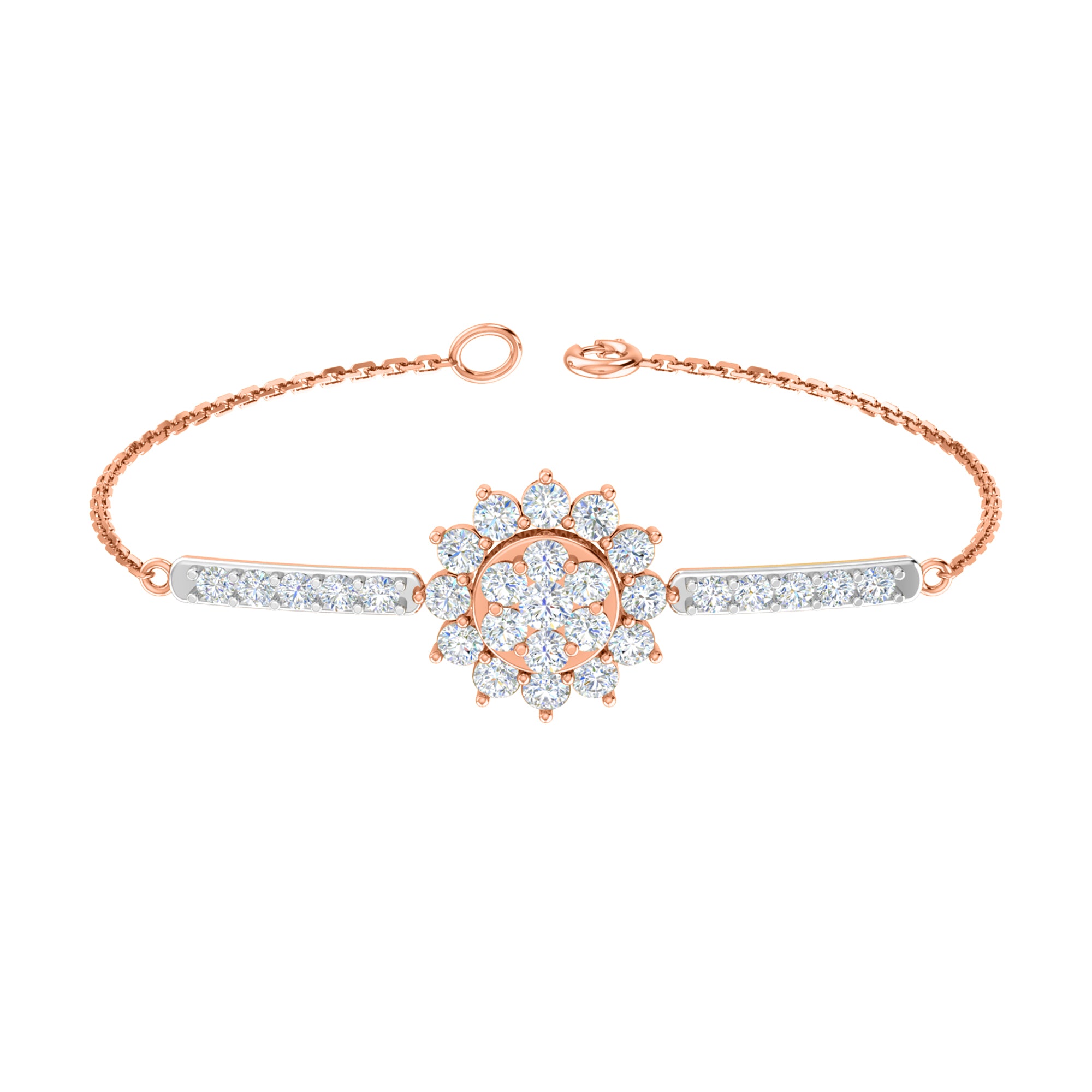 Pietra preziosa RKC in argento sterling 925 da 2,57 CT per bracciale da donna Placcato in oro rosa 14 carati Peso 5,50 GM