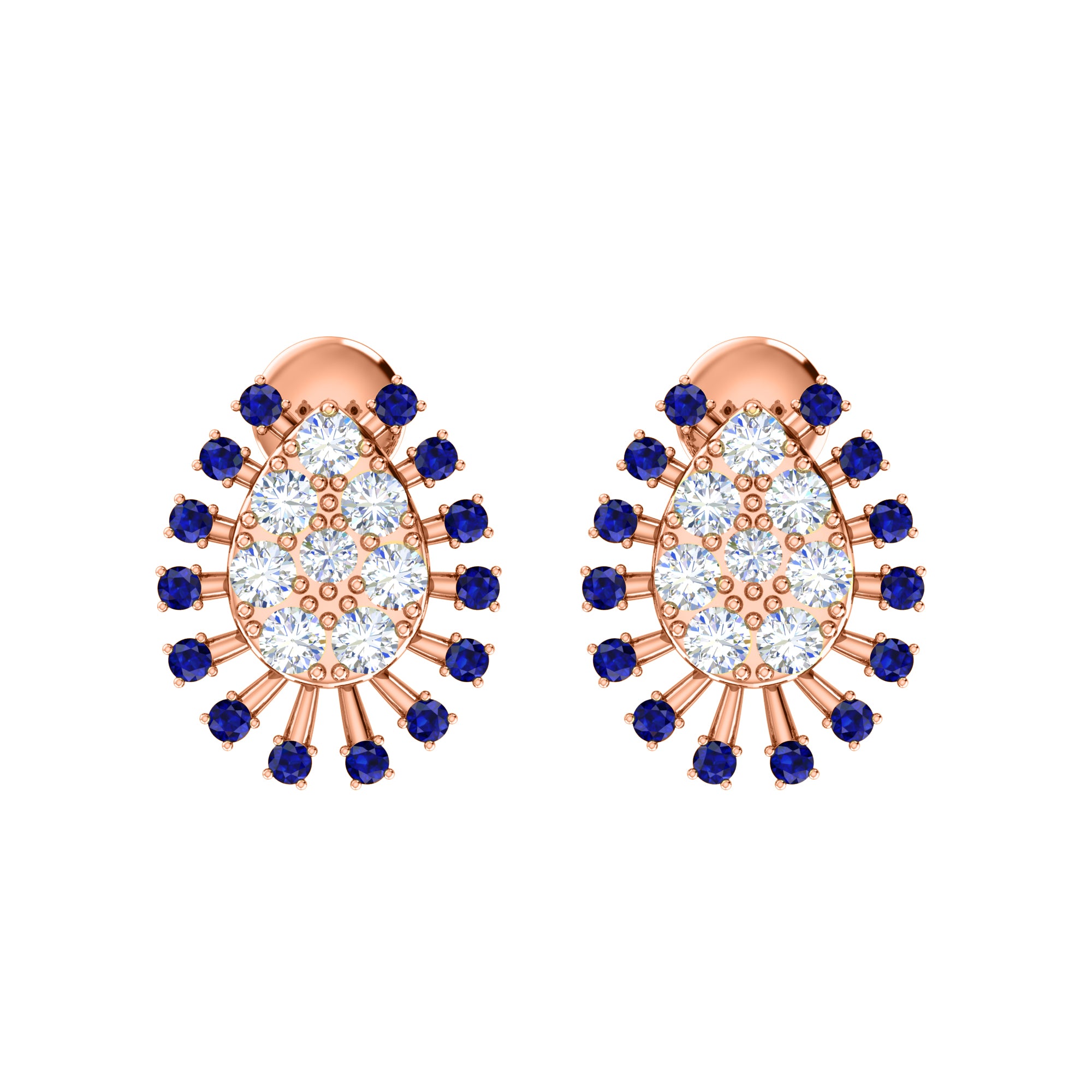 Orecchino da donna a grappolo in argento sterling 925 RKC 14k bianco su peso 3,00 g, altezza 14,00 mm