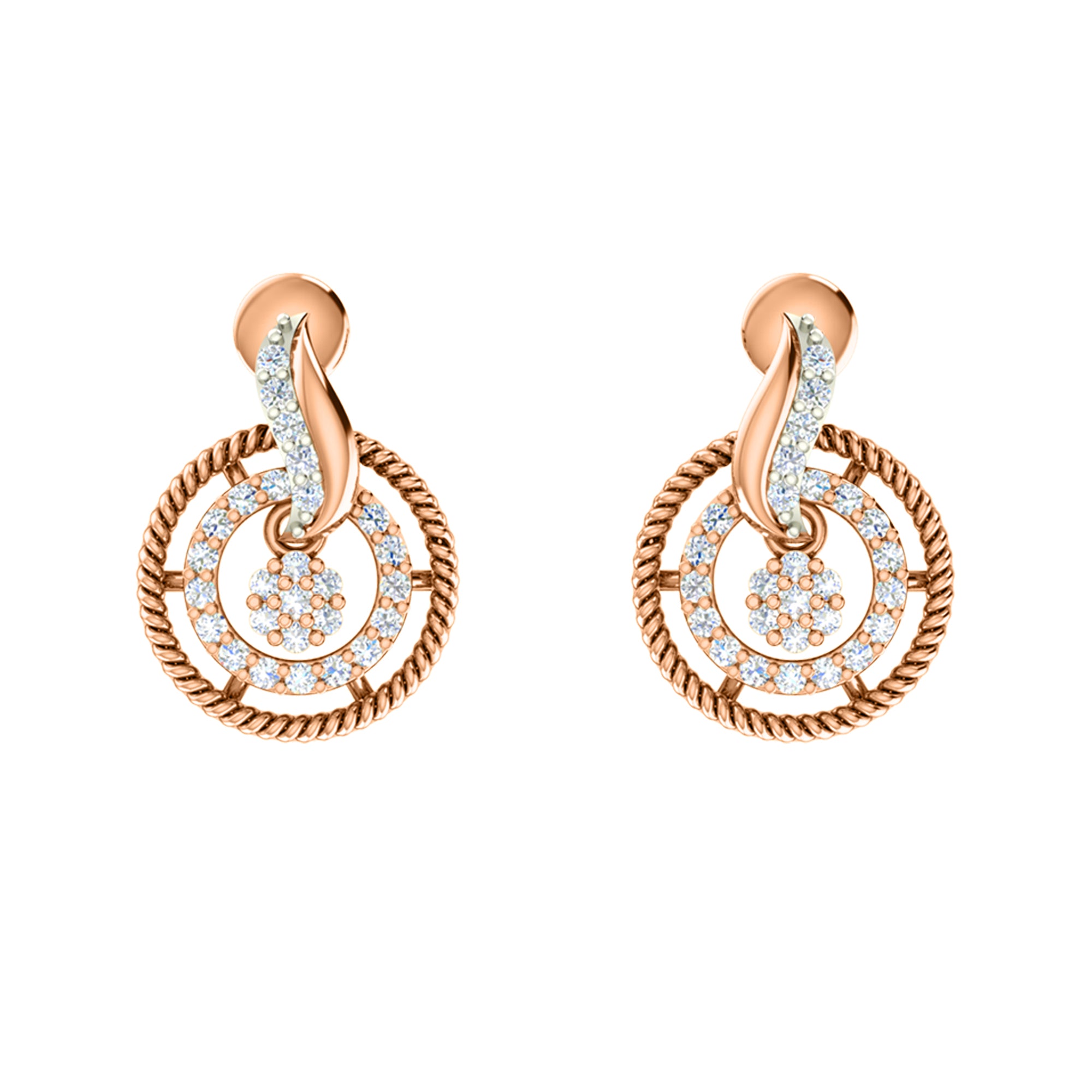 RKC 925 Silber Golden Gesamtgewicht 0,93 Karat Moissanit Anhänger Gewicht 3,37 g und Gewicht Ohrring 4,35 g, besetzt mit 14 Karat Roségold plattiert