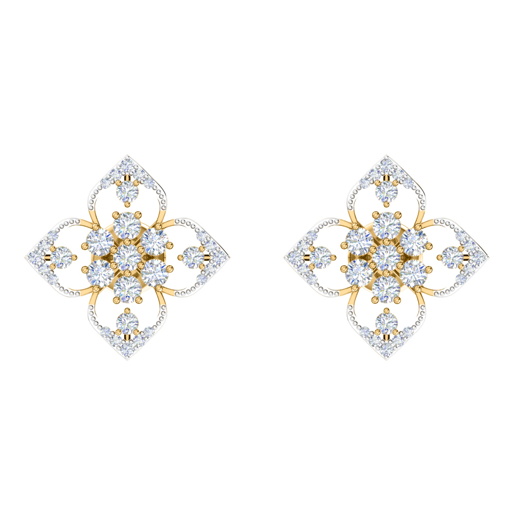 RKC 925 Sterling Silber Damen-Ohrring mit Blumenmuster für den täglichen Gebrauch, 14 Karat Gelb, Produktgewicht: 2,80 GM, Höhe: 14,70 mm