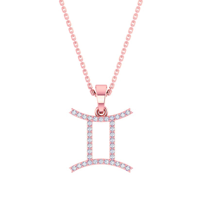 RKC Yellow Gold Plated Gemini Horoscope Cubic Zirconia Pendant Necklace