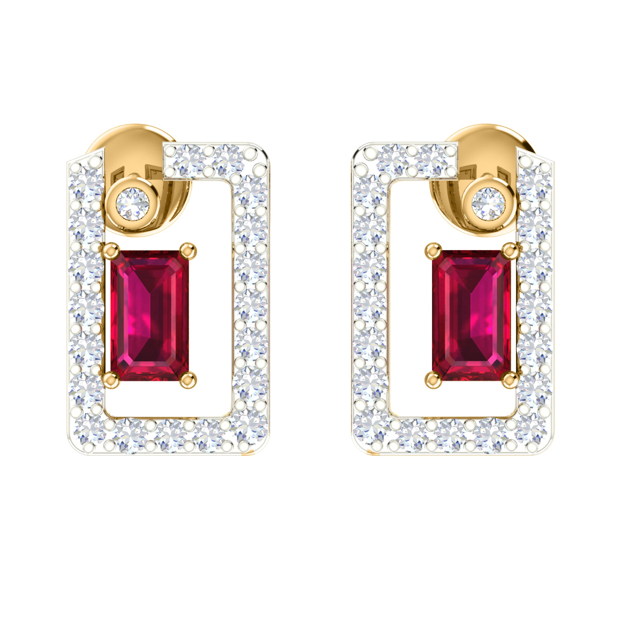 Ciondolo con rubino in argento dorato RKC 925 da 1,00 ct totale, peso 3,70 g e orecchino da 2,10 g, set con placcatura in oro giallo 14 carati