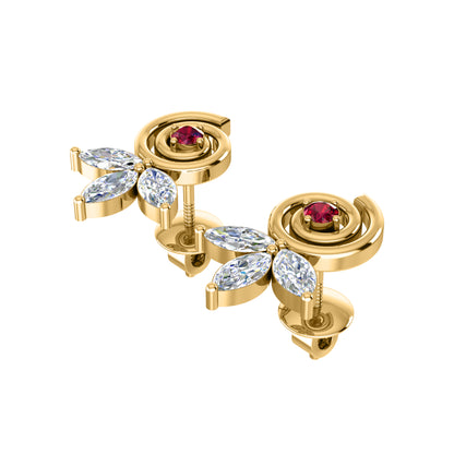 RKC Damen-Ohrring „Blume“ aus 925er-Sterlingsilber, 14 Karat Gelbgold mit einem Gesamtgewicht von 1,40 g, Höhe 11,40 mm