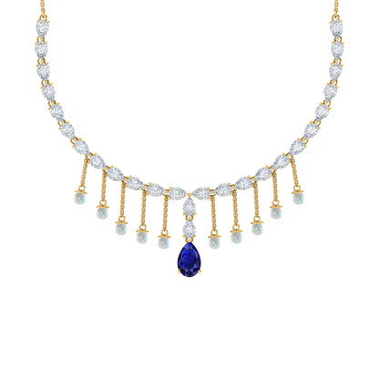 RKC Silver Statement Necklace 24 Carat Cubic Zirconia Necklace For Our Better Half Person Weight- 15gm