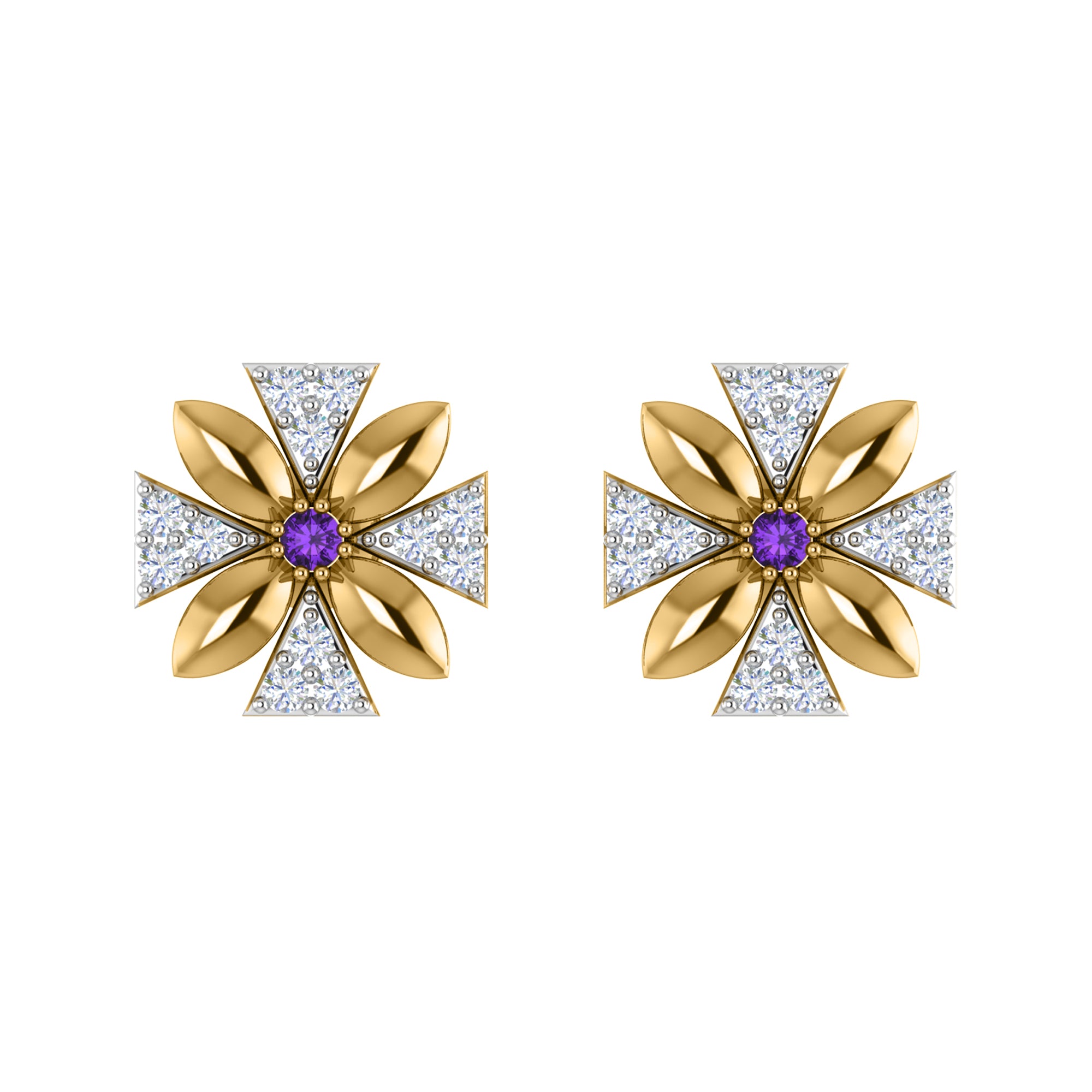Orecchino da donna con motivo floreale push-back in argento sterling RKC 925, oro rosa 14 carati, peso 3,00 g, altezza 11,50 mm