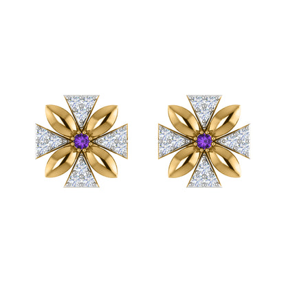 Orecchino da donna con motivo floreale push-back in argento sterling RKC 925, oro rosa 14 carati, peso 3,00 g, altezza 11,50 mm