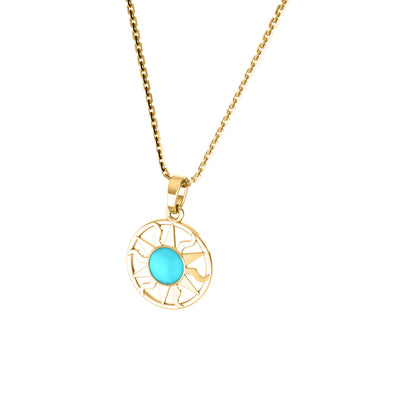 RKC Emaille-Sonnenanhänger, 925er Silberschmuck, 14 Karat Gelbgold vergoldet, Produktgewicht: 4,00 g, Höhe: 12,50 mm