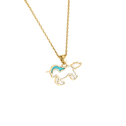 RKC Emaille-Einhorn-Anhänger, 925er Silber, Schmuck, 14 Karat Gelbgold vergoldet, Produktgewicht: 3,80 g, Höhe: 12,00 mm