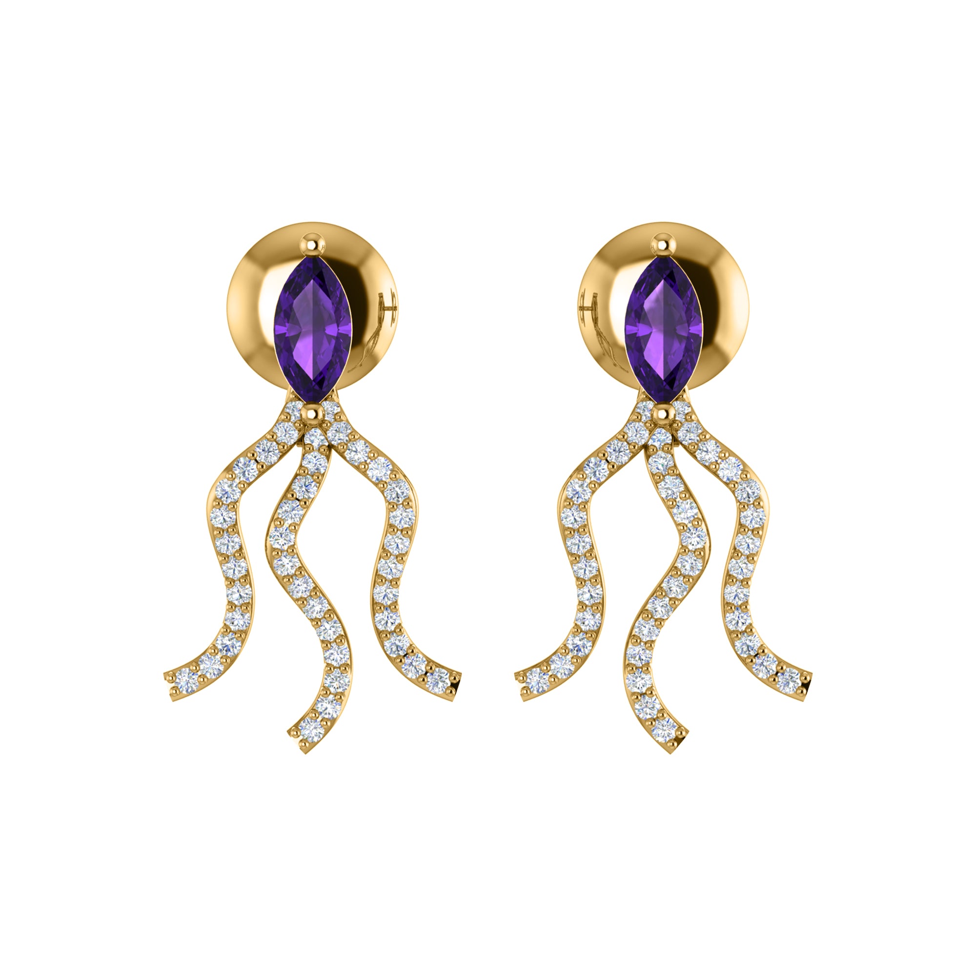 RKC Tropfen-Amethyst-Damenohrring aus 925er-Sterlingsilber, 14 Karat Gelb, Gesamtgewicht 2,80 ct, Höhe 19,50 mm