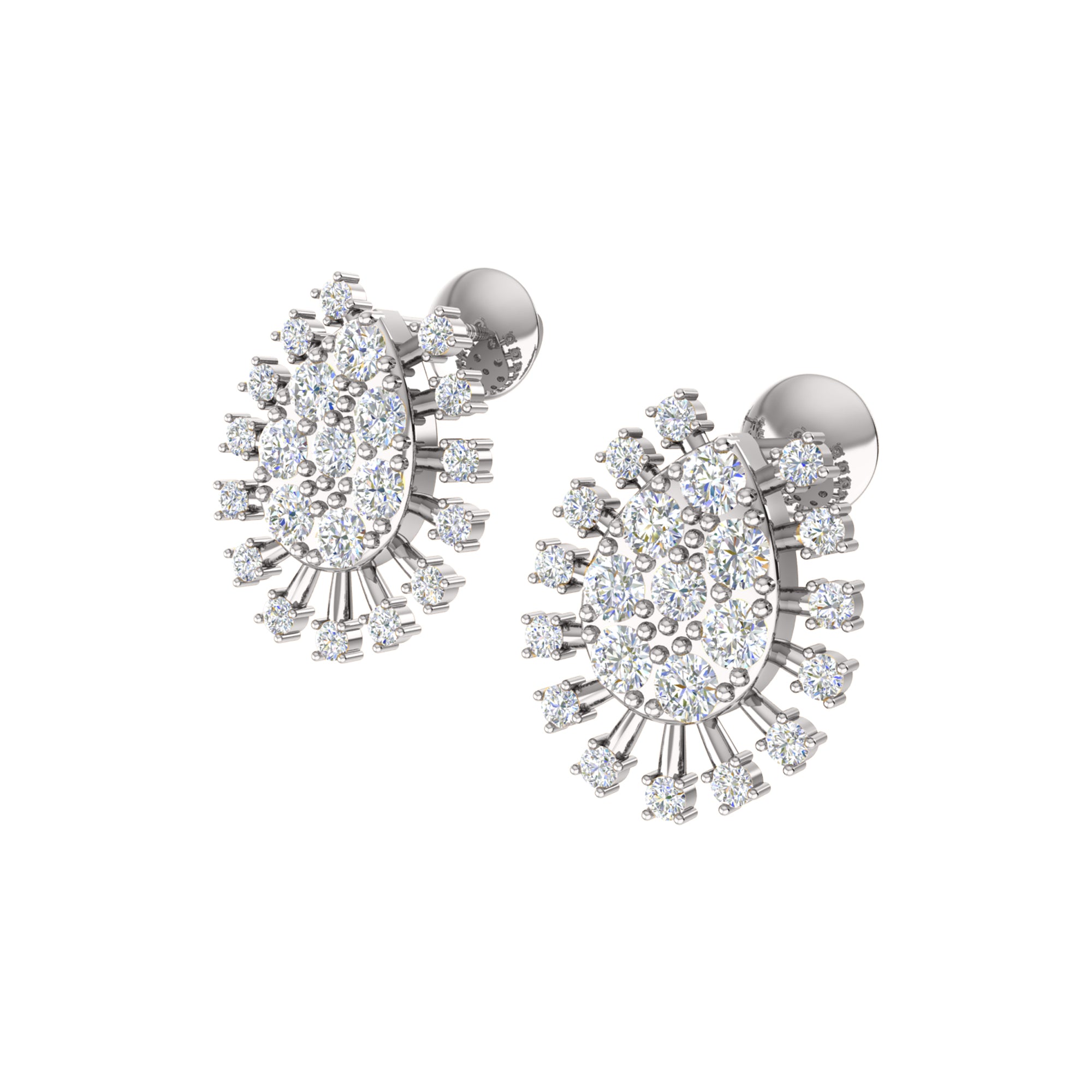 Orecchino da donna a grappolo in argento sterling 925 RKC 14k bianco su peso 3,00 g, altezza 14,00 mm