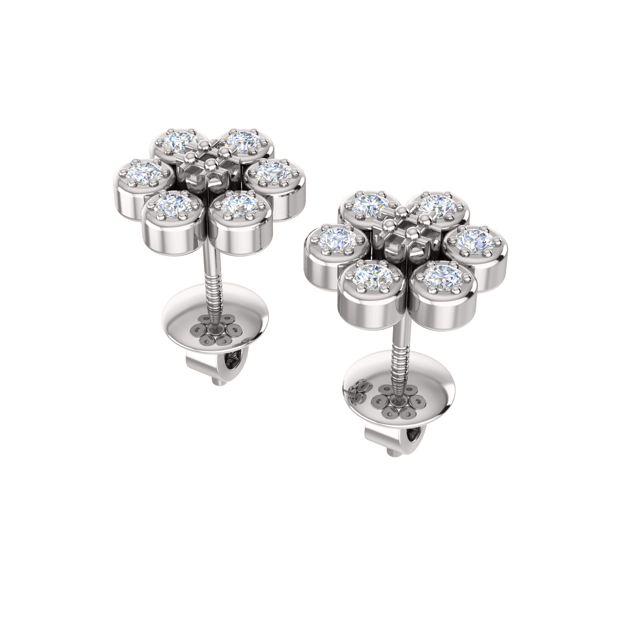 RKC 925 Sterling Silver Flower Push Back Orecchino da donna in oro bianco 14k su peso 1,80 mm altezza 8,00 mm
