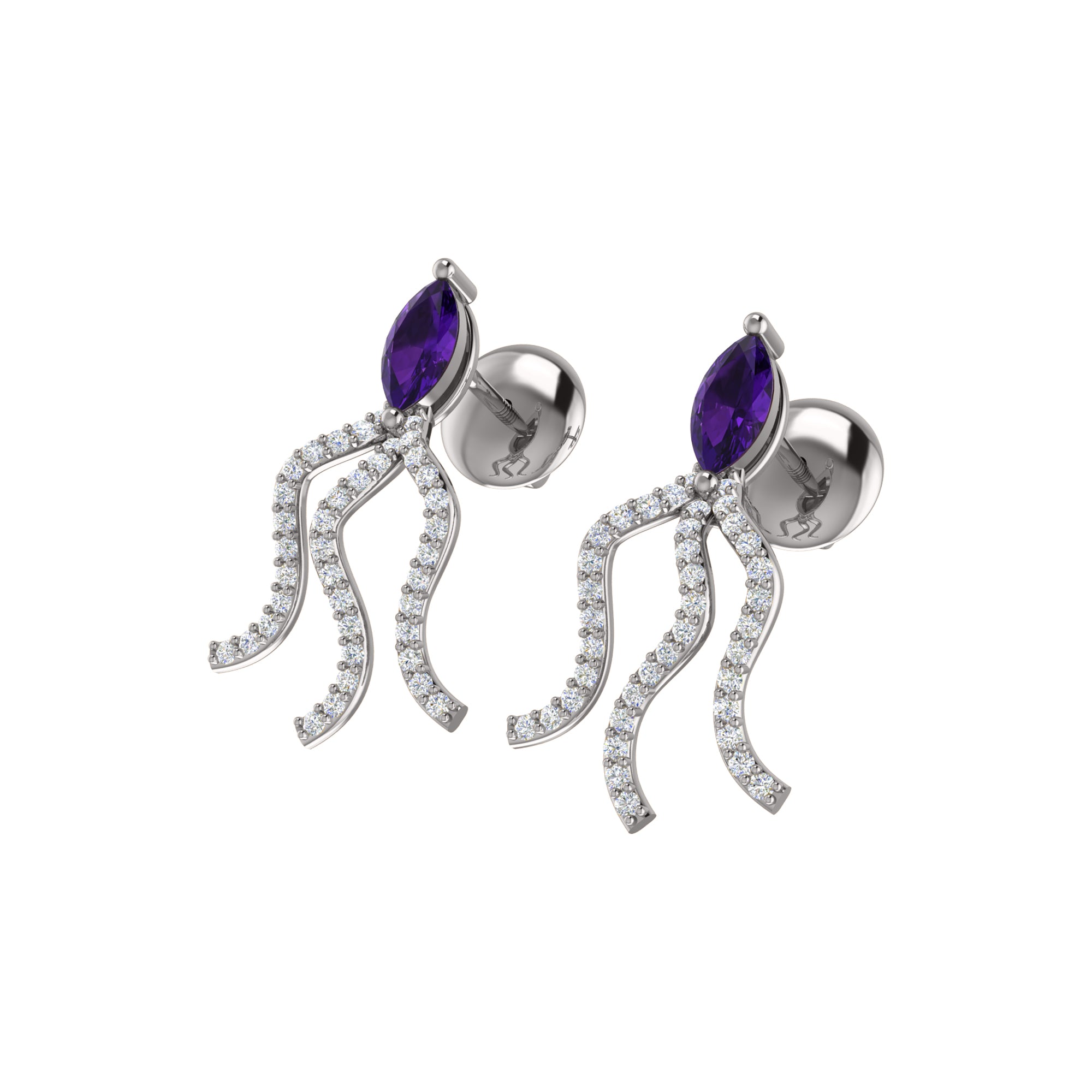 RKC Tropfen-Amethyst-Damenohrring aus 925er-Sterlingsilber, 14 Karat Gelb, Gesamtgewicht 2,80 ct, Höhe 19,50 mm