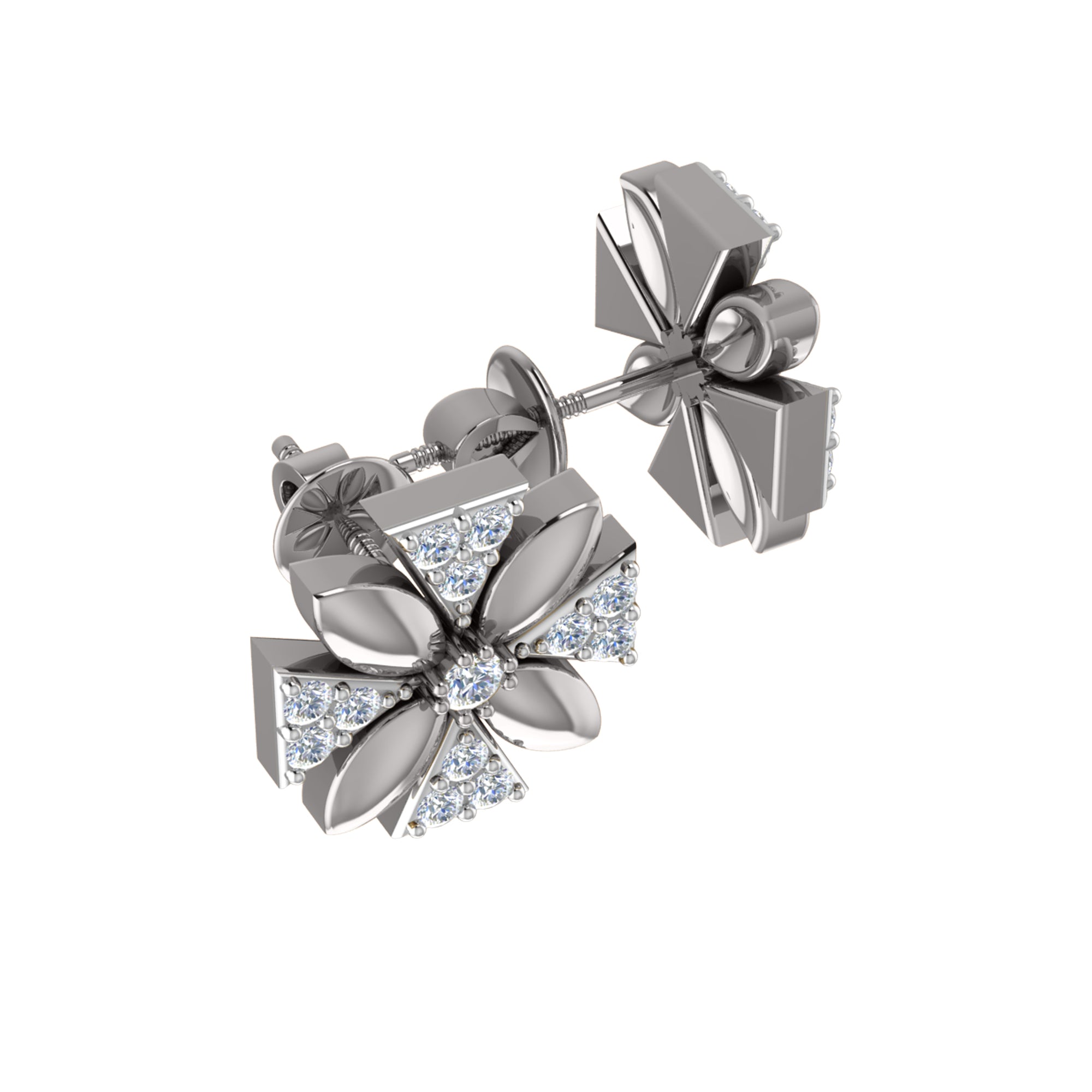 Orecchino da donna con motivo floreale push-back in argento sterling RKC 925, oro rosa 14 carati, peso 3,00 g, altezza 11,50 mm