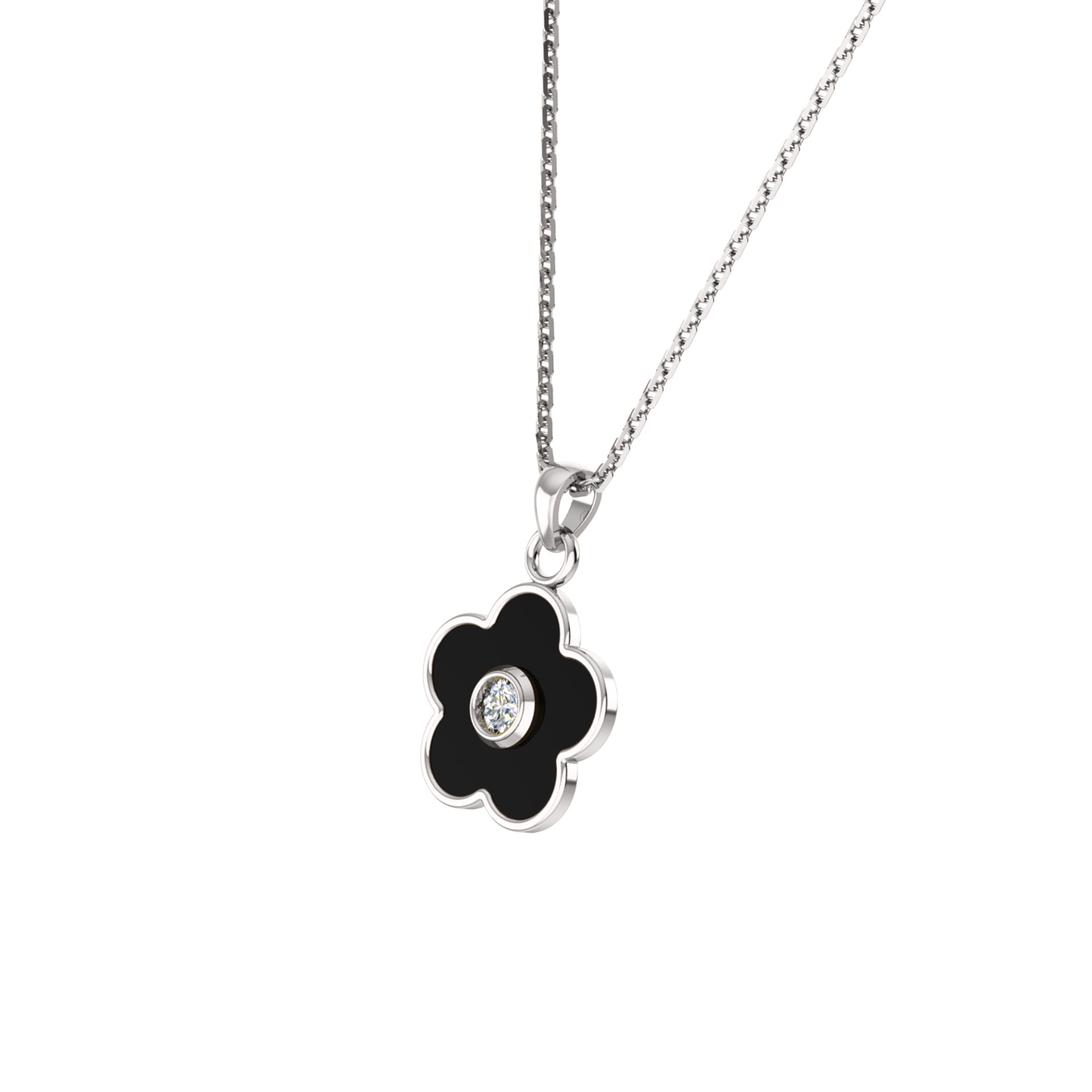 Ciondolo fiore in smalto moissanite da 0,16 ct RKC, gioielli in argento 925, placcato in oro giallo 14 carati, peso del prodotto: 4,20 g, altezza 16,00 mm