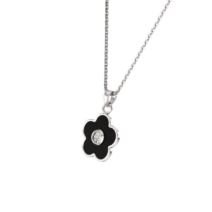 Ciondolo fiore in smalto moissanite da 0,16 ct RKC, gioielli in argento 925, placcato in oro giallo 14 carati, peso del prodotto: 4,20 g, altezza 16,00 mm
