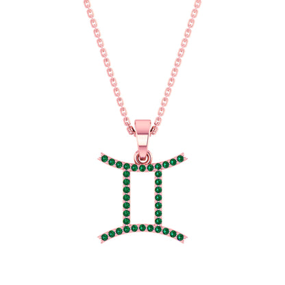 RKC Yellow Gold Plated Gemini Horoscope Cubic Zirconia Pendant Necklace