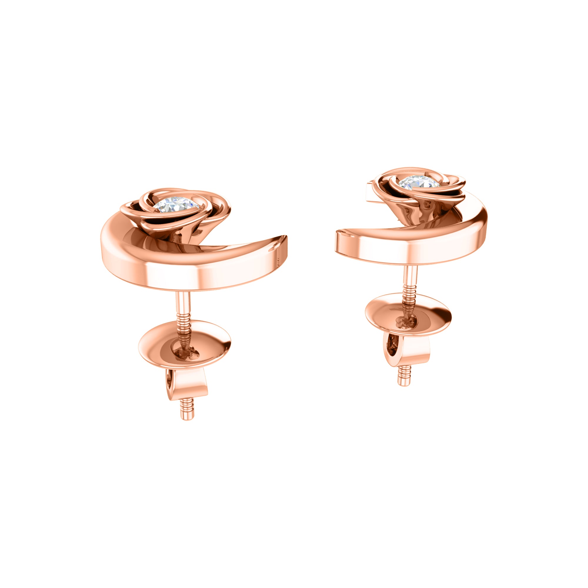 Orecchino da donna RKC in argento sterling 925 con mezza luna respinta in oro bianco 14k oltre 1,60 peso, altezza 9,30 mm