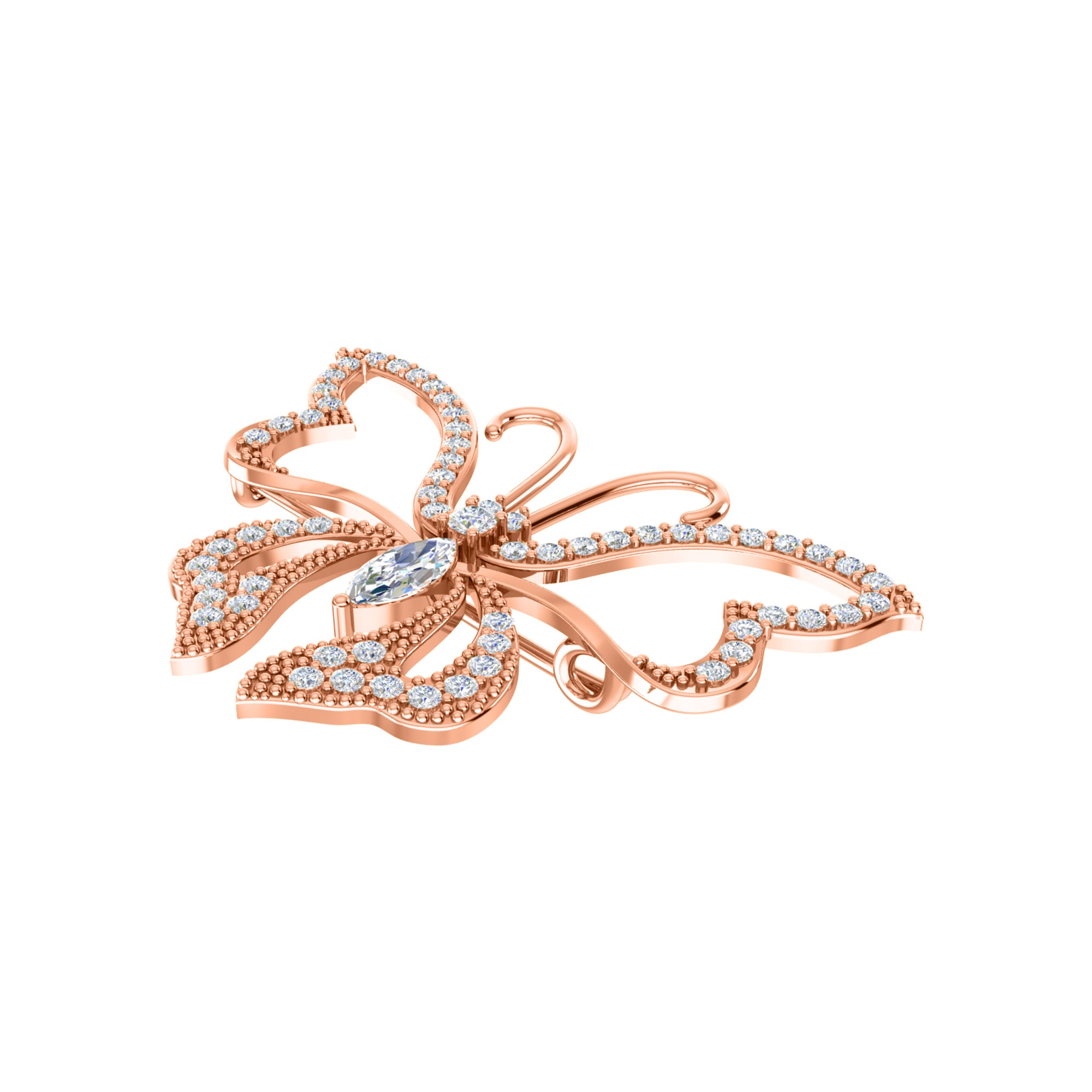 Spilla a farfalla in argento sterling 925 con moissanite da 0,96 ct, prodotto placcato in oro rosa 14 carati, peso 4,00 g