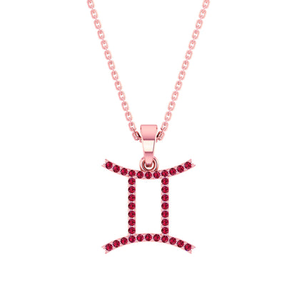 RKC Yellow Gold Plated Gemini Horoscope Cubic Zirconia Pendant Necklace
