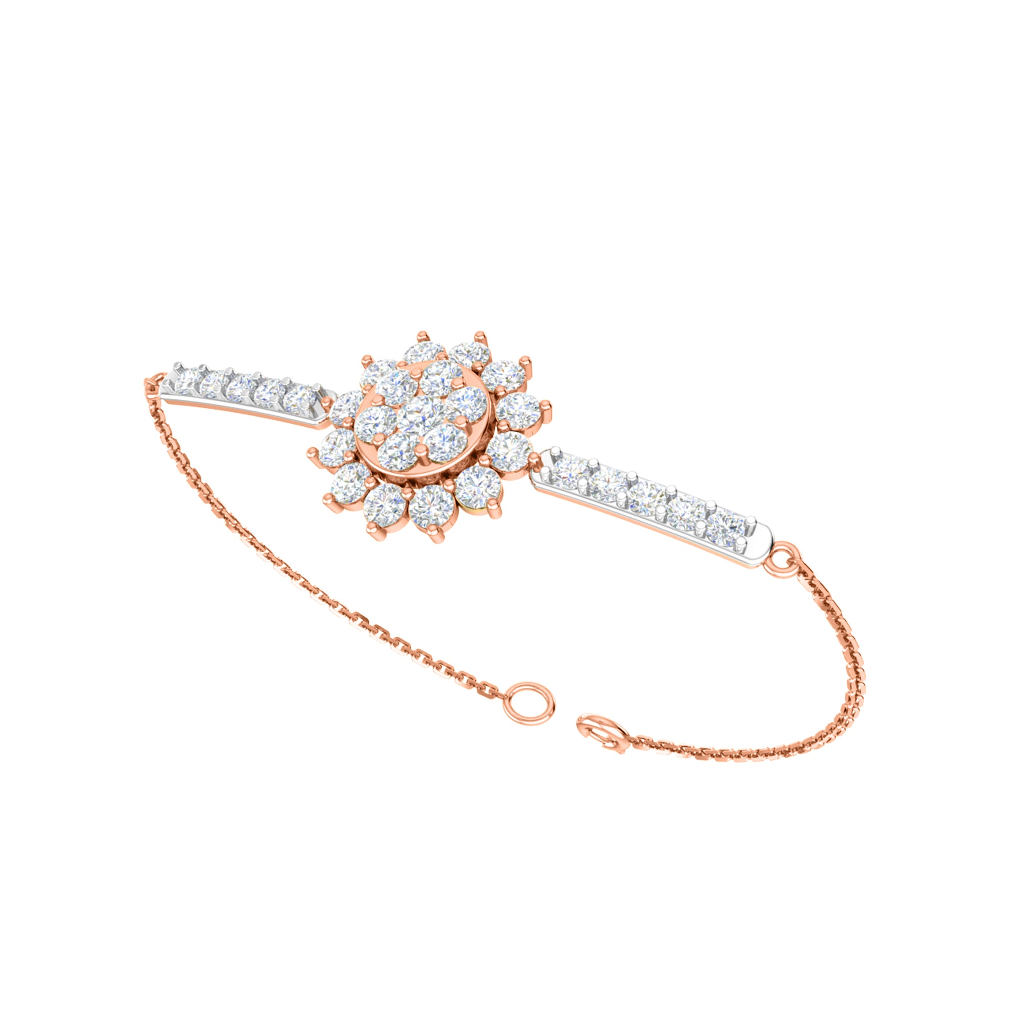 Pietra preziosa RKC in argento sterling 925 da 2,57 CT per bracciale da donna Placcato in oro rosa 14 carati Peso 5,50 GM