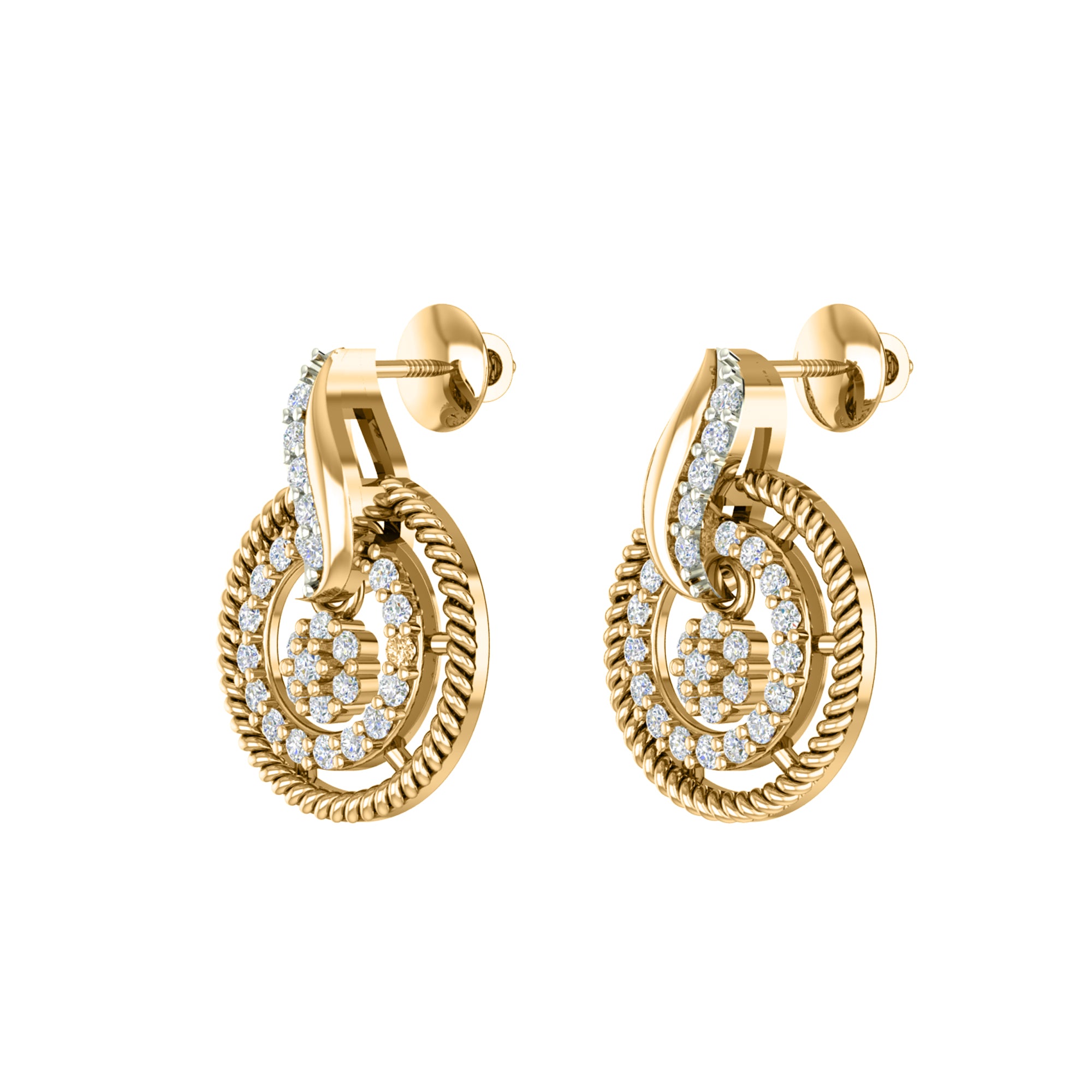 RKC 925 Silber Golden Gesamtgewicht 0,93 Karat Moissanit Anhänger Gewicht 3,37 g und Gewicht Ohrring 4,35 g, besetzt mit 14 Karat Roségold plattiert