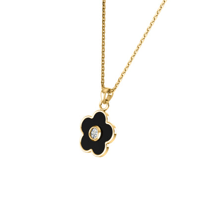 Ciondolo fiore in smalto moissanite da 0,16 ct RKC, gioielli in argento 925, placcato in oro giallo 14 carati, peso del prodotto: 4,20 g, altezza 16,00 mm
