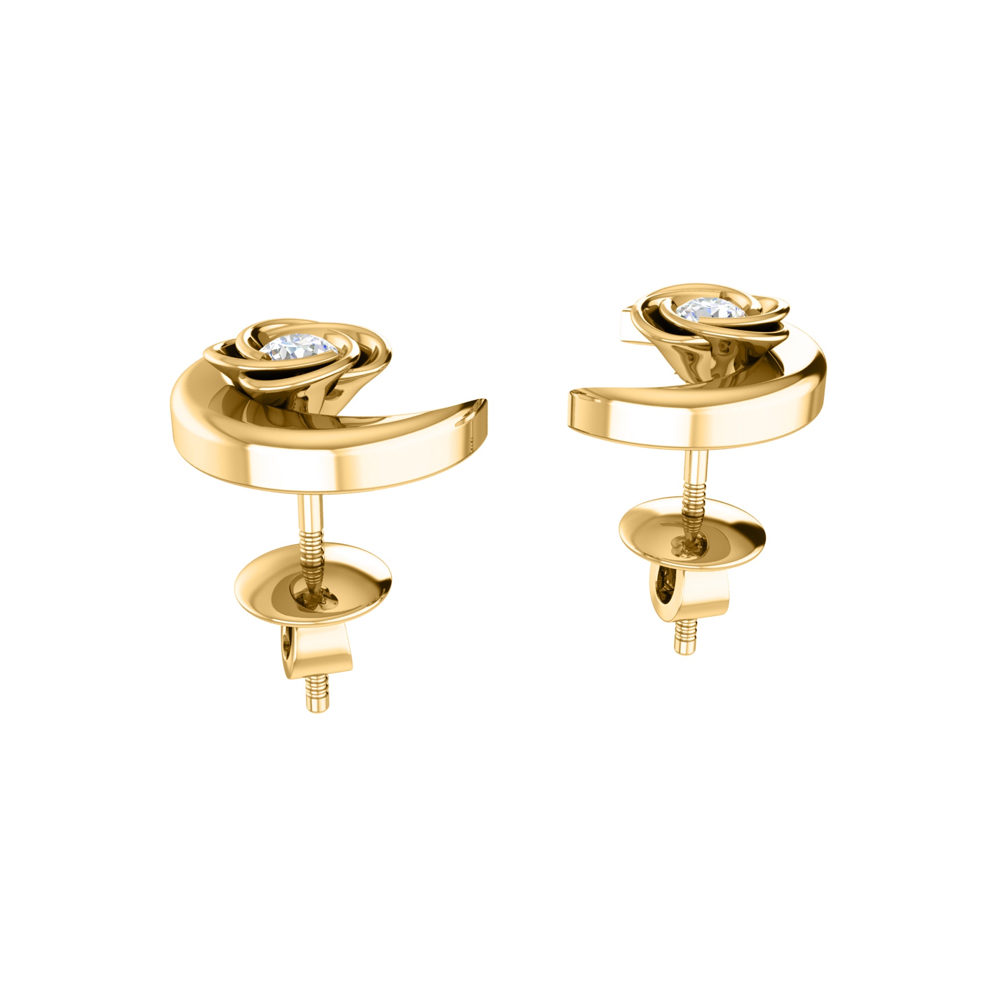 Orecchino da donna RKC in argento sterling 925 con mezza luna respinta in oro bianco 14k oltre 1,60 peso, altezza 9,30 mm
