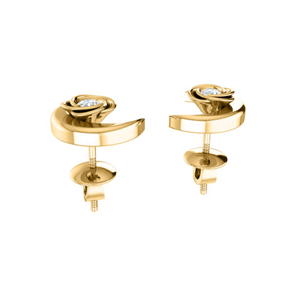 Orecchino da donna RKC in argento sterling 925 con mezza luna respinta in oro bianco 14k oltre 1,60 peso, altezza 9,30 mm