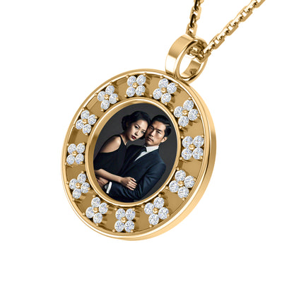 Ciondolo con foto Halo in Moissanite da 0,48 ct, gioielli in argento 925, placcato in oro giallo 14 carati, peso 5 g, altezza 20 mm