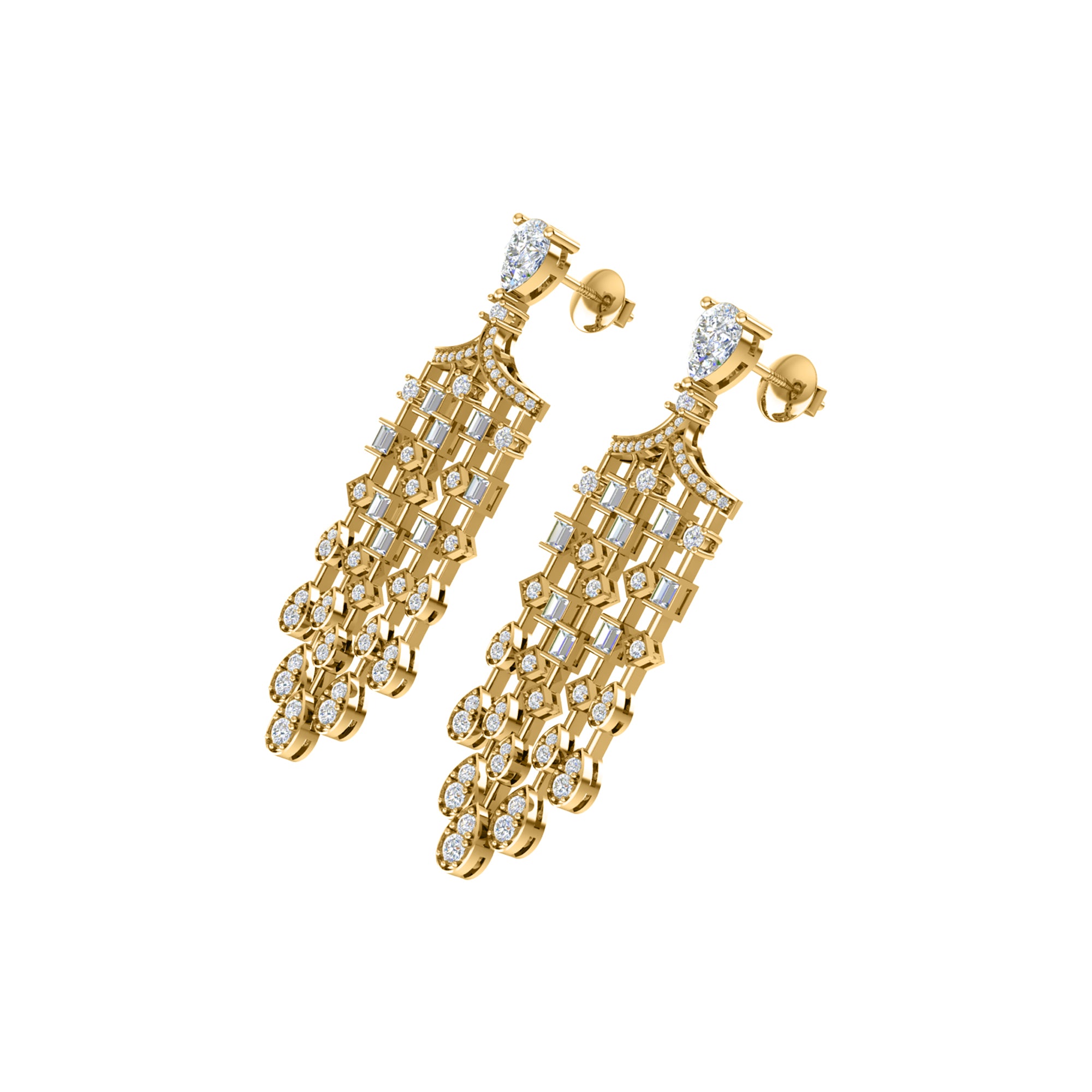 Orecchino da donna con pendente Halo in argento sterling RKC 925, oro giallo 14k, peso 8,00 GM, altezza 51,00 mm