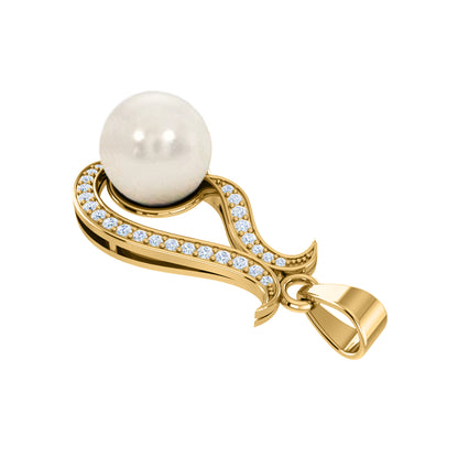 RKC 3,35 Karat Moissanit und Perlentropfen-Anhänger, 925er Silberschmuck, 14 Karat Gelbgold vergoldet, 4,40 g, 29,00 mm