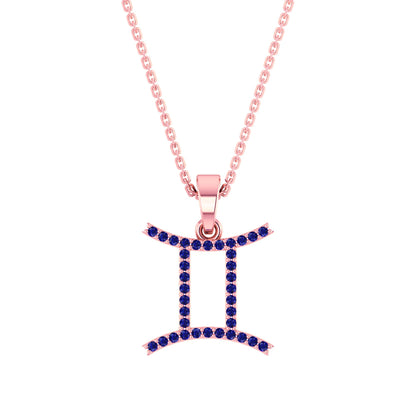 RKC Yellow Gold Plated Gemini Horoscope Cubic Zirconia Pendant Necklace